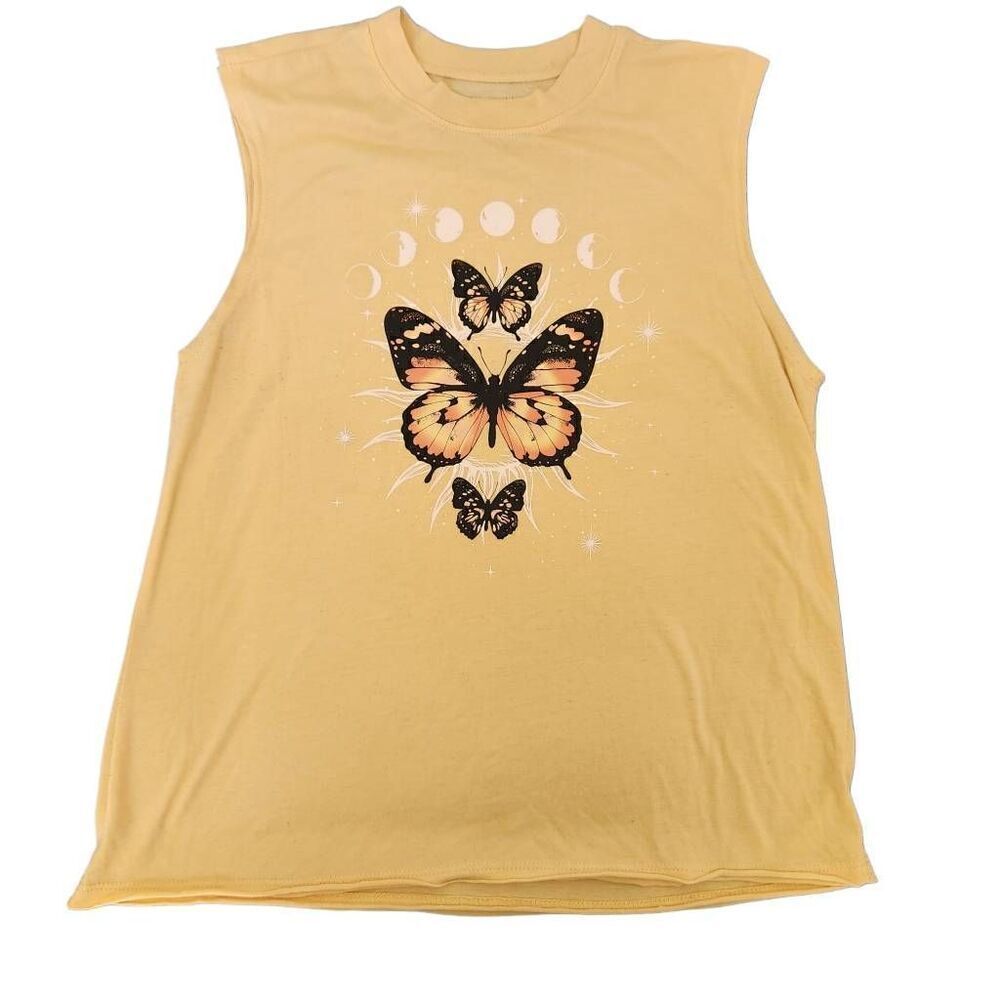 Zoe & Liv womens M yellow butterfly moon tank top boho summer sleeveless shirt